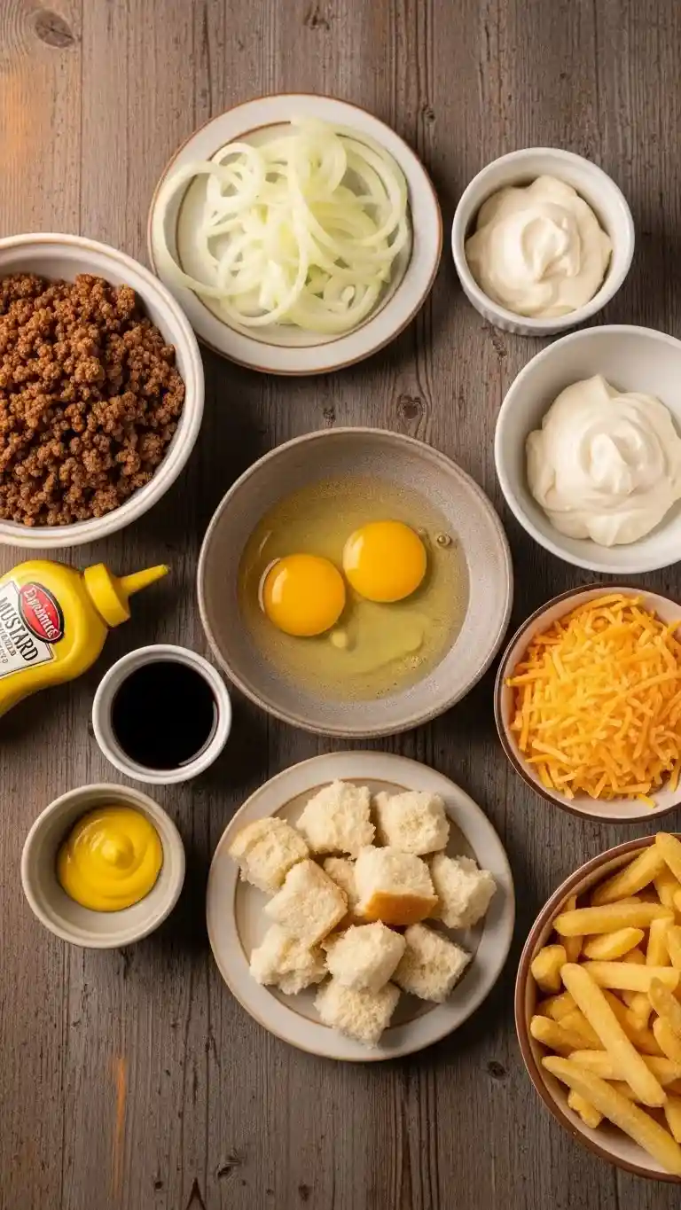 Ingredients for Cheeseburger French Fry Casserole
