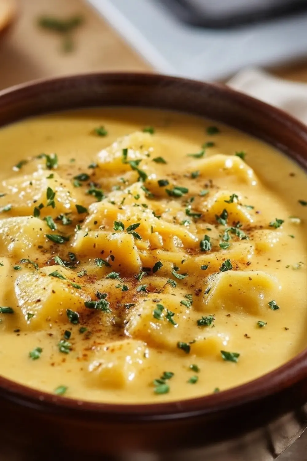 Hearty Cheddar Garlic Herb Potato Soup